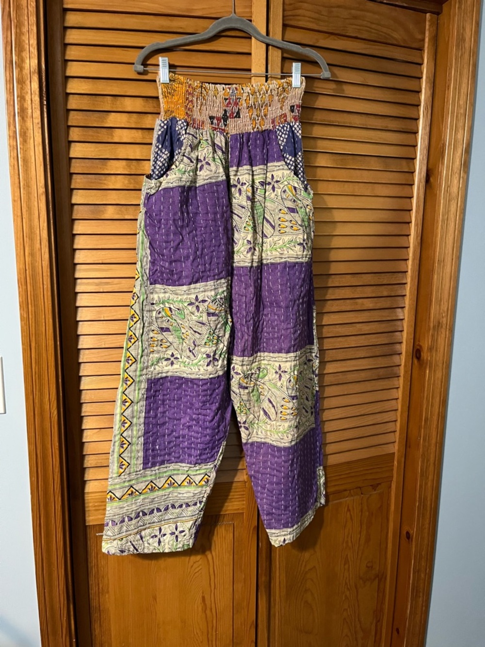Kantha Patchwork Smocked Waist Harem Pants
